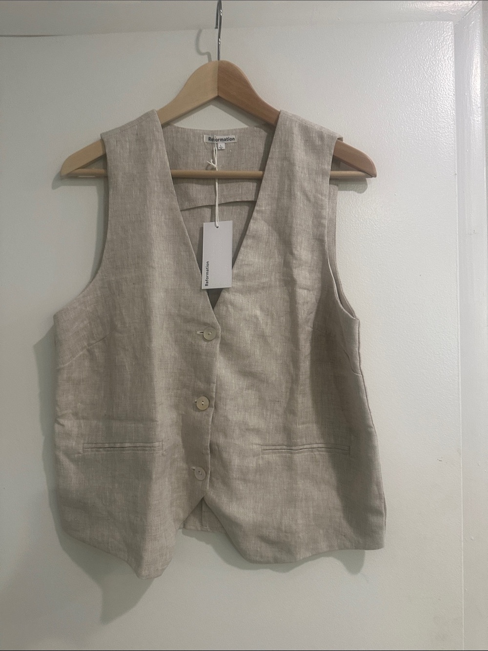 Reformation Neutral Linen Button Vest — Natural Beige - Picture 1 of 2